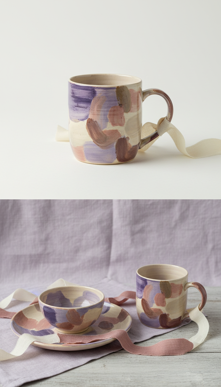 Set de tazas cerámica pintadas a mano